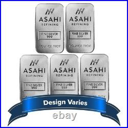 Lot of 5 1 oz Asahi Silver Bar. 999 Fine