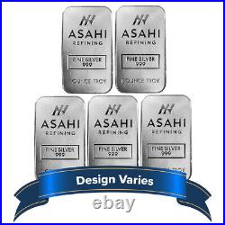 Lot of 5 1 oz Asahi Silver Bar. 999 Fine