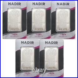 Lot of 5 1 oz Silver Bar Nadir Metal Refinery NMR. 999 Fine in Assay
