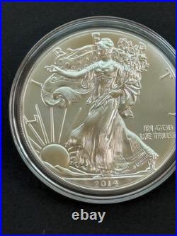Lot of 5 2014 American Silver Eagles BU 1 Troy oz. 999 Fine Silver with Capsules