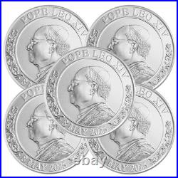 Lot of 5 2025 1 Troy oz Pope Leo XIV Commemorative. 999 Fine Silver Round Lot of 5 2025 1 Troy oz Pope Leo XIV Commemorative. 999 Fine Silver Round