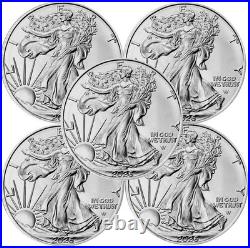 Lot of 5 2026 1 oz. 999 Fine Silver American Eagle $1 Coin BU