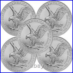 Lot of 5 2026 1 oz. 999 Fine Silver American Eagle $1 Coin BU