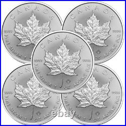 Lot of 5 2026 1 oz Canada 9999 Fine Silver Maple Leaf $5 Coin BU