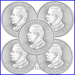Lot of 5 2026 1 oz Canada 9999 Fine Silver Maple Leaf $5 Coin BU