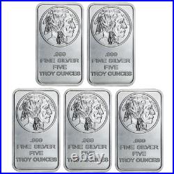 Lot of 5 5 Troy oz Buffalo. 999 Fine Silver Bar Sealed