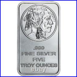Lot of 5 5 Troy oz Buffalo. 999 Fine Silver Bar Sealed