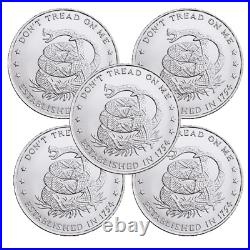 Lot of 5 Don't Tread On Me 1 oz. 999 Fine Silver Rounds Lot of 5 Don't Tread On Me 1 oz. 999 Fine Silver Rounds