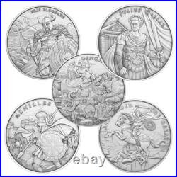 Lot of 5 Legendary Warriors Series Set 1 Troy oz. 999 Fine Silver Rounds