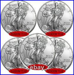 Lot of 5 Random Year American Eagle Coins 1 oz. 999 Fine Silver Brillaint Unc