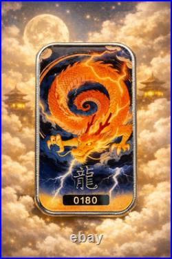 Lucky Dragon 2026 1 oz Silver Tiandiàn Lightning Bullion Colorized Bar