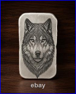 Majestic Wolf Silver Art Bar 2 ozt AVG. 999 Fine Silver