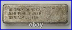 Maker Unknown 10oz. 999 Fine Silver Bar Serial # A02850 DC-7077 Maker Unknown 10oz. 999 Fine Silver Bar Serial # A02850 DC-7077