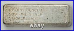 Maker Unknown 10oz. 999 Fine Silver Bar Serial # A02873 DC-7078 Maker Unknown 10oz. 999 Fine Silver Bar Serial # A02873 DC-7078