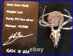 Mk Barz Deer Skull 1 ozt 999 Fine Silver Round Bullion Mintage SUPERLOW #11/500