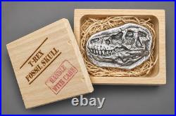 Monarch 3 Troy Oz. 999 Fine Silver T-Rex Skull Bar Bullion With Wood Crate