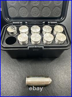 NIB GEM Box Of 10 Mason Mint 1 Oz. 999 Fine Silver Bullet. 45 Caliber ACP
