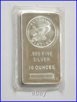 New Sealed Sunshine Minting Eagle 10 Oz. 999 Fine Silver Bar Ten Troy Ounces