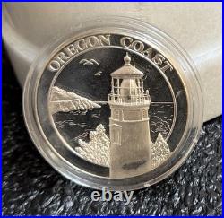 OREGON COAST/COVERED WAGON, 2oz. 999 FINE SILVER ART ROUND, NICE