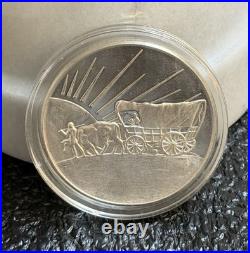OREGON COAST/COVERED WAGON, 2oz. 999 FINE SILVER ART ROUND, NICE