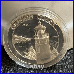 OREGON COAST/COVERED WAGON, 2oz. 999 FINE SILVER ART ROUND, NICE