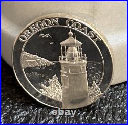 OREGON COAST/COVERED WAGON, 2oz. 999 FINE SILVER ART ROUND, NICE