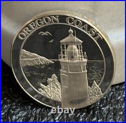 OREGON COAST/COVERED WAGON, 2oz. 999 FINE SILVER ART ROUND, NICE