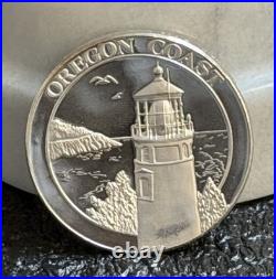 OREGON COAST/COVERED WAGON, 2oz. 999 FINE SILVER ART ROUND, NICE