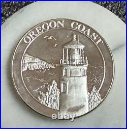 OREGON COAST/COVERED WAGON, 2oz. 999 FINE SILVER ART ROUND, NICE