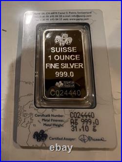PAMP Suisse 1 oz Fine Silver 999.0 Lady Fortuna Serialized Bullion Bar