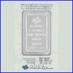 PAMP Suisse Swiss 1oz. 999 Fine Silver Bullion Bar Lady Fortuna in Assay Card