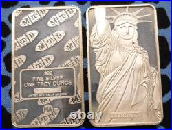 Pair of 1oz. 999 Fine Silver MTB/MA Statue of Liberty Bars, 2 Troy Ounces Total