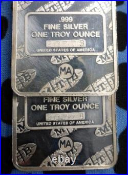 Pair of 1oz. 999 Fine Silver MTB/MA Statue of Liberty Bars, 2 Troy Ounces Total
