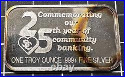 Rare Vintage 1 Oz Silver Bar Santa Clarita National Bank. 999 Fine