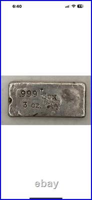 Rare Vintage Lawrence & Sons LSon 3 oz. 999 Fine Silver Poured Bar