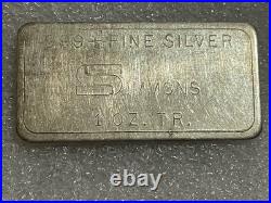 Rare! Vintage Simmons 1 Troy Oz. 999+ Fine Silver Bar