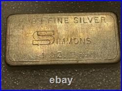 Rare! Vintage Simmons 1 Troy Oz. 999+ Fine Silver Bar