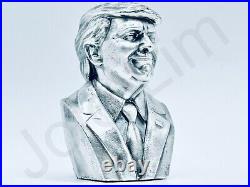 SALE 3.1 oz Hand Poured Silver Bar. 999+ Fine Donald Trump Bullion Art Statue