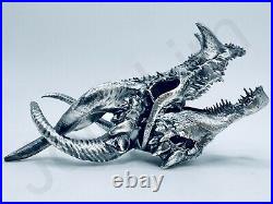SALE 3.2 oz Hand Poured. 999+ Fine Silver Bar Dragon Skull V2 Bullion Statue