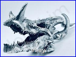 SALE 3.2 oz Hand Poured. 999+ Fine Silver Bar Dragon Skull V2 Bullion Statue