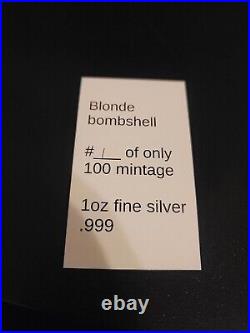 SEXY! Blonde Bombshell 1 troy oz. 999 Fine Silver Colorized Bar COA # /100