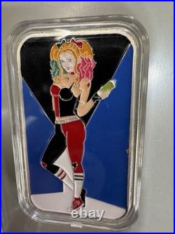 SEXY! Harley Quinn 1 troy oz. 999 Fine Silver Colorized Bar w COA Mintage 100