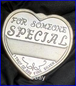 SWEETHEART SILVER HEART, 1oz. 999 FINE SILVER, FOR SOMEONE SPECIAL