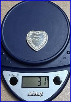 SWEETHEART SILVER HEART, 1oz. 999 FINE SILVER, FOR SOMEONE SPECIAL