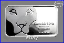 Scottsdale Mint 5 Troy Oz. Silver Lion Prey Bar 999 Fine Silver Bullion / Unc
