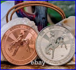 Scottsdale Mint Cowboy 1oz. 9999 Fine Silver Round &. 999 Copper Round Set