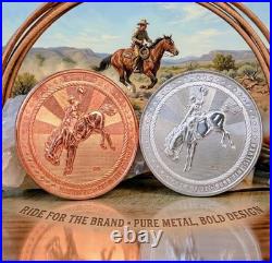 Scottsdale Mint Cowboy 1oz. 9999 Fine Silver Round &. 999 Copper Round Set