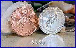 Scottsdale Mint Cowboy 1oz. 9999 Fine Silver Round &. 999 Copper Round Set