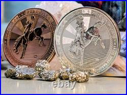 Scottsdale Mint Cowboy 1oz. 9999 Fine Silver Round &. 999 Copper Round Set