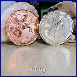 Scottsdale Mint Cowboy 1oz. 9999 Fine Silver Round &. 999 Copper Round Set